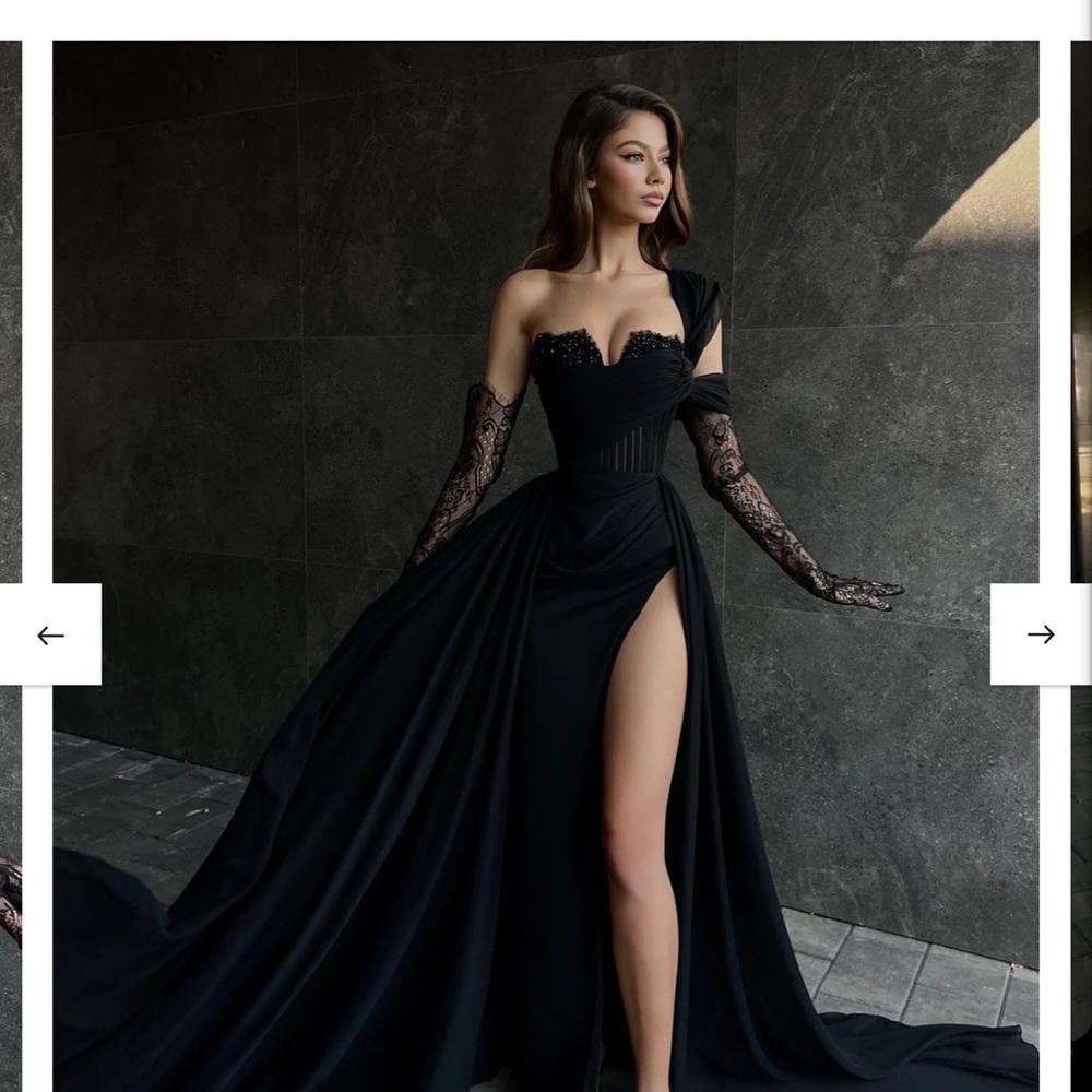 DRENUSHA XHARRA Elegant Black Evening Gown with Lace Details